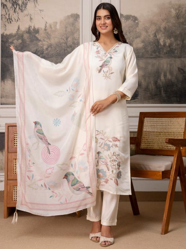 VP 9928 W Women’s Roman Silk Straight Kurta Pent Dupatta Sets with Embroidery Work | 3pcs Ethnic Set